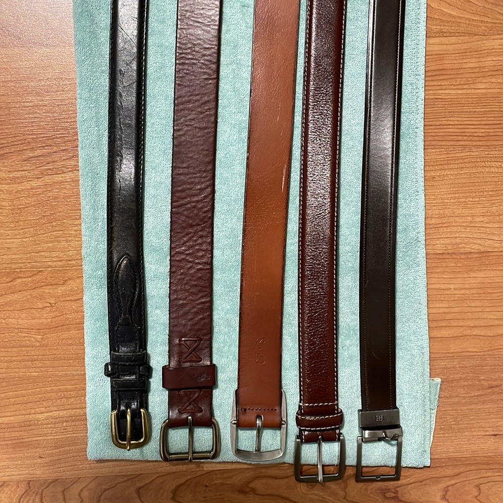 5 mens leather belts like new/used.